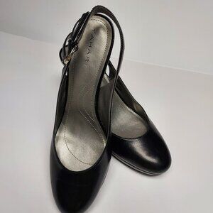"TAHARI CAROLYN" BLACK THIN PLATAFORM SLING BACK PUMPS HEELS SIZE: 8 1/2 M